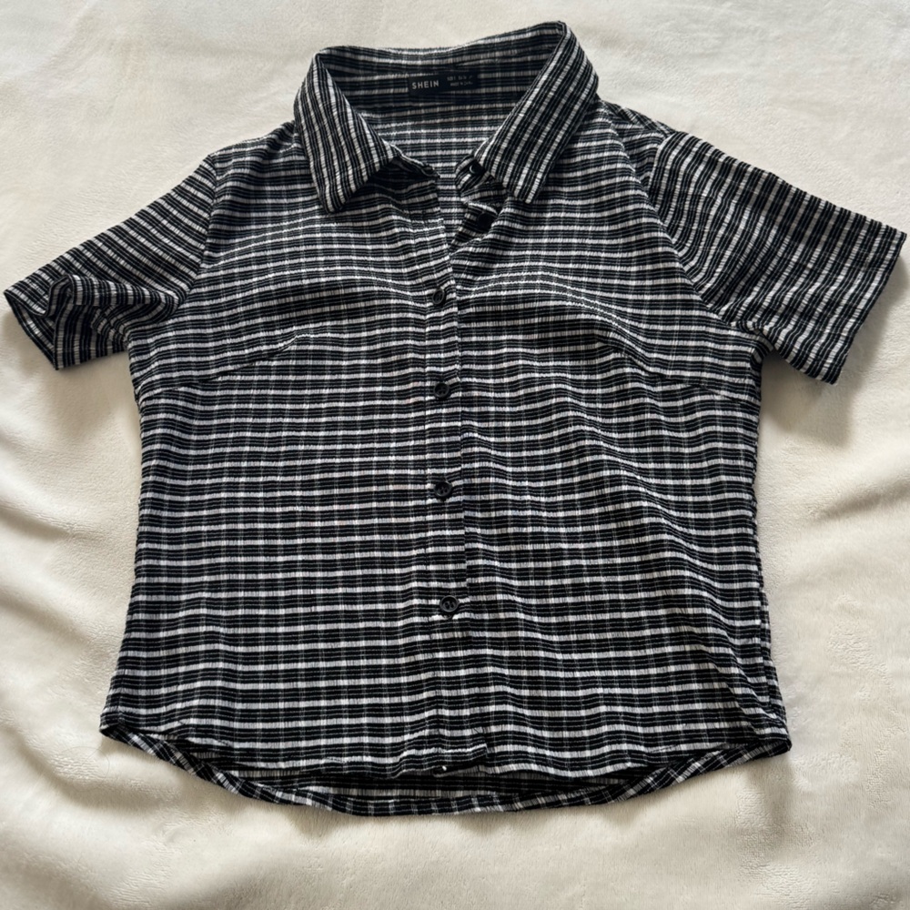 Black and White Striped Button-Up Shirt